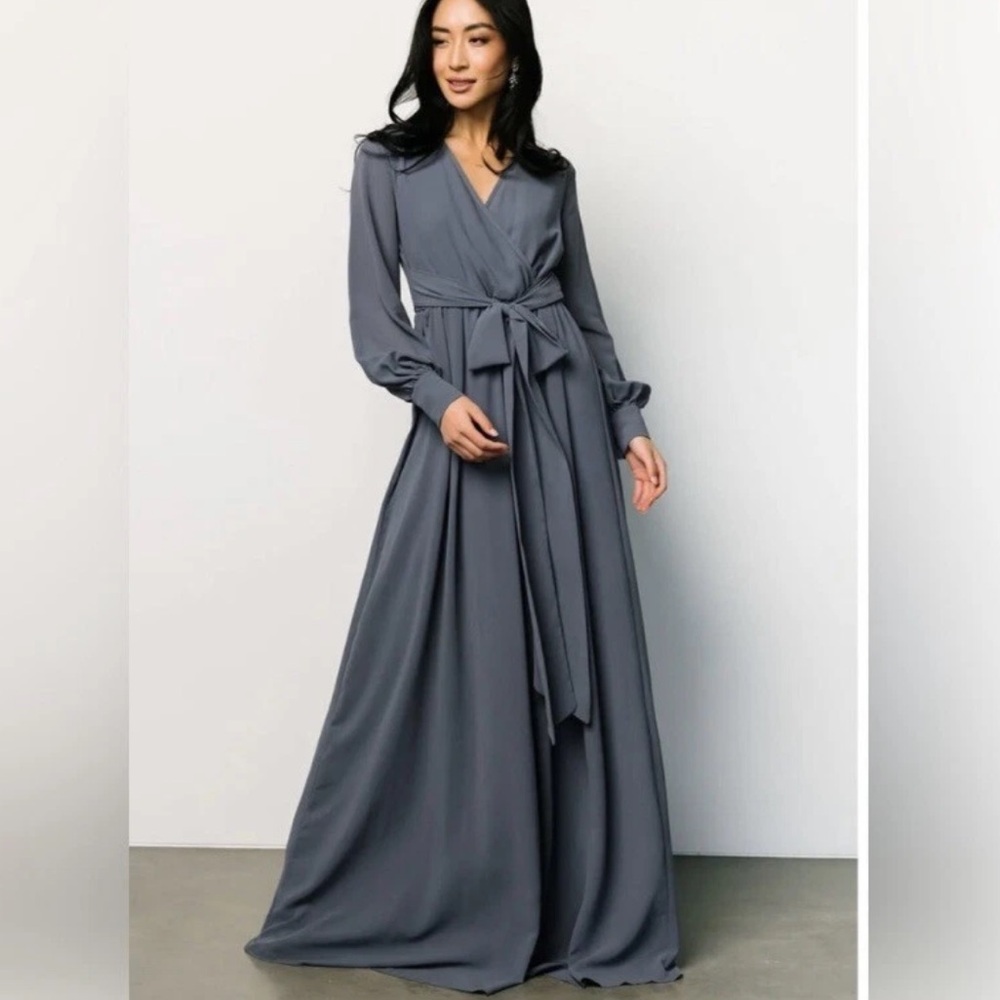 Baltic Born Slate Gray Long Sleeve Wrap Maxi Dress